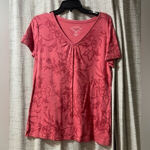 Sonoma Coral Floral V-Neck Tee